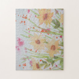 Pussel av vattenfärgsfärg Blommigt