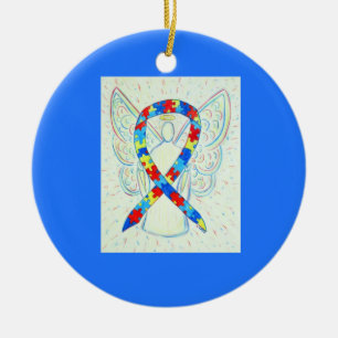 Pussel Awareness Ribbon Angel Anpassningsbar Art O Julgransprydnad Keramik