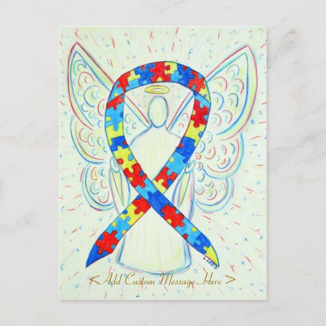Pussel Awareness Ribbon Angel Anpassningsbar Art P Vykort (Framsida)