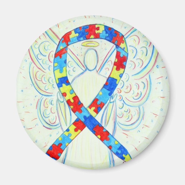 Pussel Awareness Ribbon Angel Art Magnets Magnet (Framsidan)