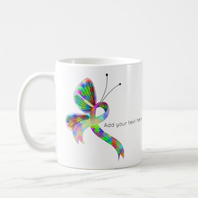 Pussel Awareness Ribbon Butterfly Coffee Mugg (Vänster)