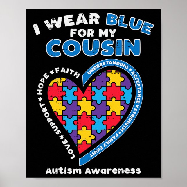 Pussel Bära Blue för min kusin Autism Awareness Fa Poster (Framsidan)