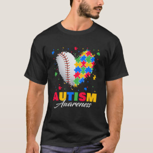 Pussel Baseball Boll Heart Autism Awareness Autist T Shirt