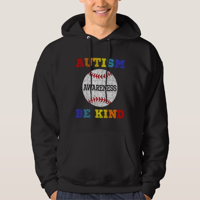 Pussel Baseball Support Autism Awareness Hoodie (Framsida)