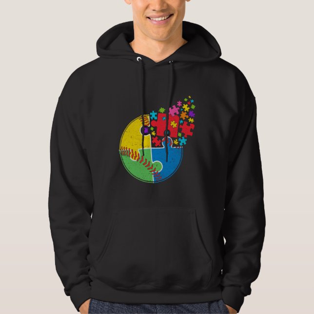 Pussel Baseball Support Autism Awareness Manar Kvi Hoodie (Framsida)