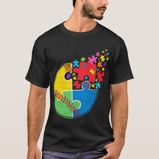 Pussel Baseball Support Autism Awareness Manar Kvi T Shirt (Framsida)