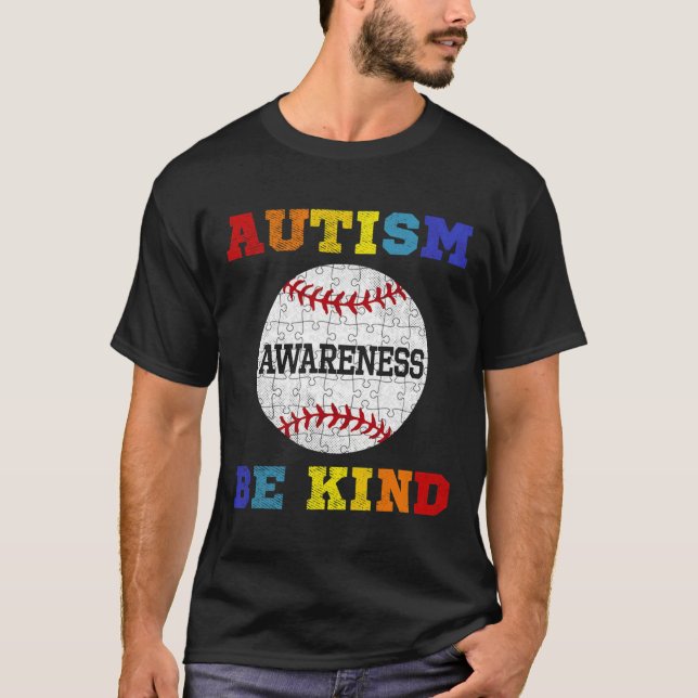 Pussel Baseball Support Autism Awareness T Shirt (Framsida)