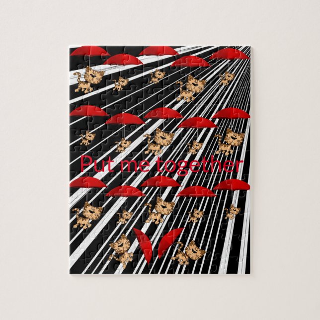 Pussel Cats Red Umbrellas Grått Black Rand (Vertikal)