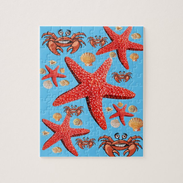 Pussel Crab Starfish Beach Snäckas Blue (Vertikal)