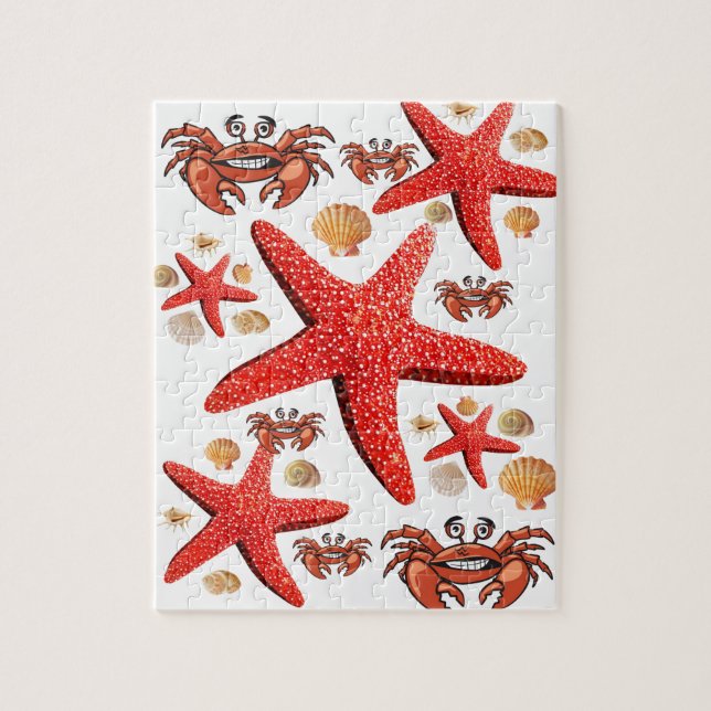 Pussel Crab Starfish Beach-Snäckor (Vertikal)