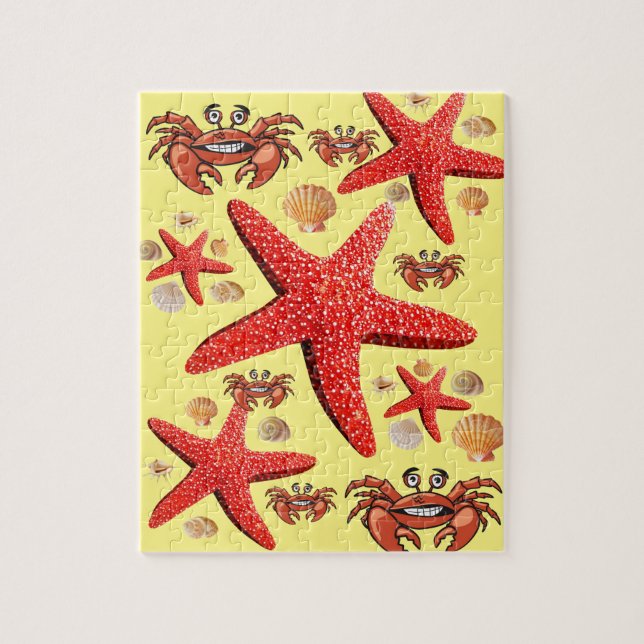 Pussel Crab Starfish Beach-Snäckor (Vertikal)