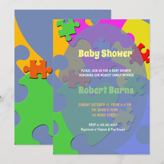 Pussel Delar Boy Baby Shower Inbjudningar (Fram/baksida)
