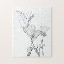 Pussel - fjäril på blommor