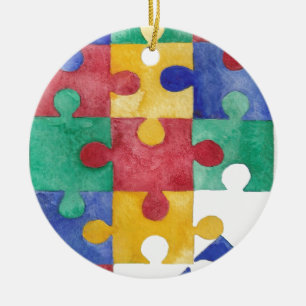 Pussel för Autismmedvetenhetvattenfärg Julgransprydnad Keramik