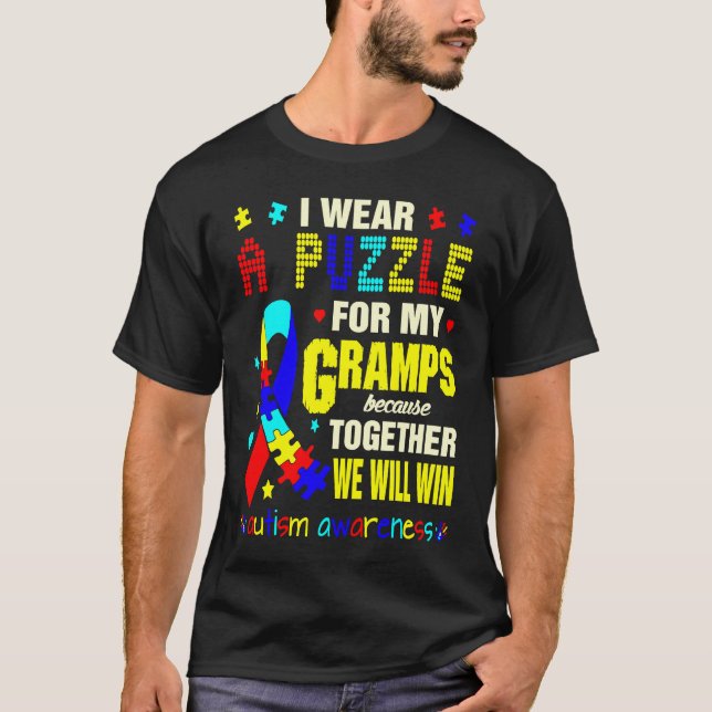 Pussel för farfar Autism Acceptans Tillsammans W T Shirt (Framsida)