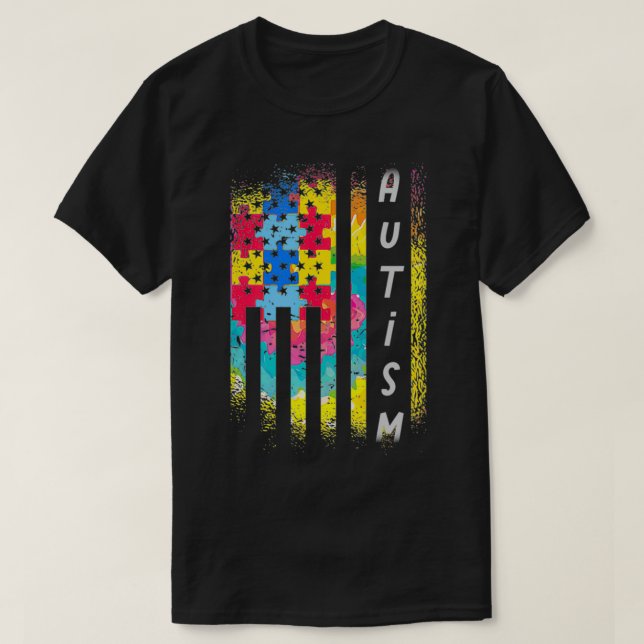 Pussel för inspirationell Flagga Autism T Shirt (Design framsida)
