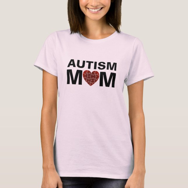 Pussel för kärlek för Autismmammahjärta T-shirt (Framsida)