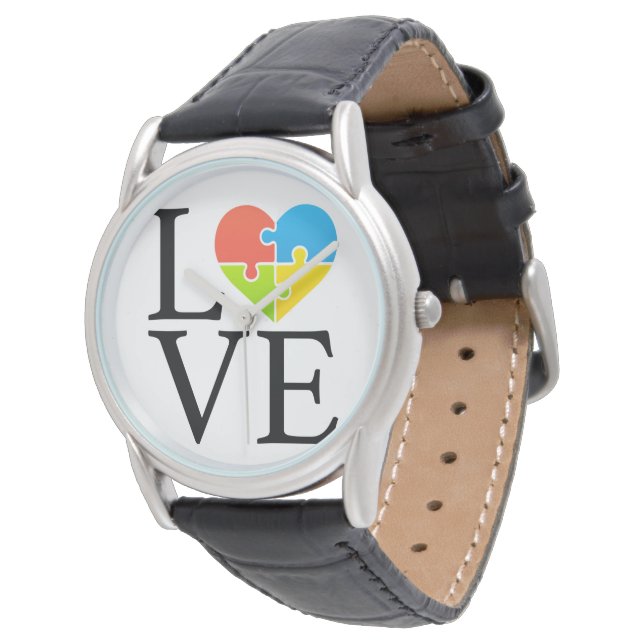 Pussel för medvetenhet om autism och kärlek armbandsur (Vinklad)