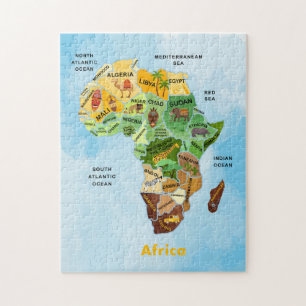 Pussel för vattenfärgsbilder i afrika Karta