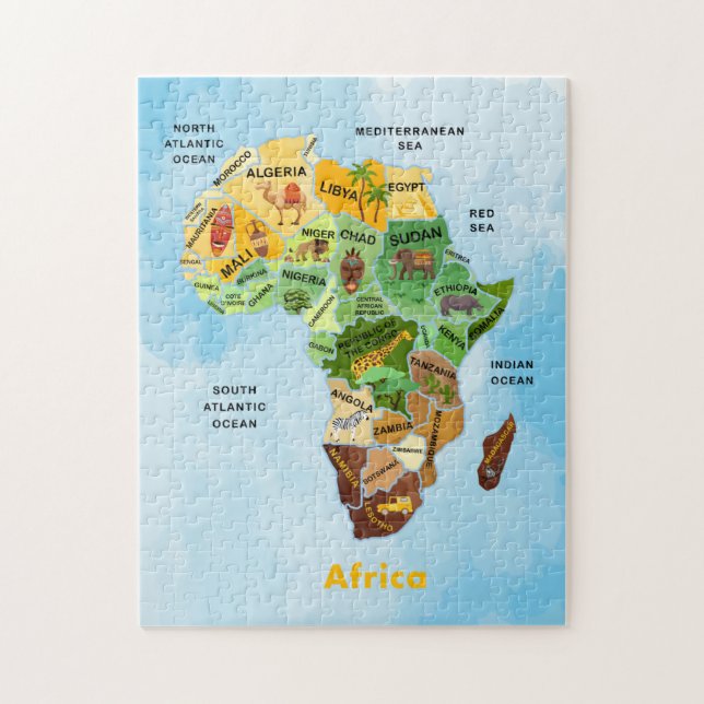 Pussel för vattenfärgsbilder i afrika Karta (Vertikal)