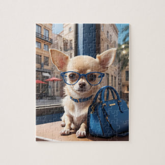 Pussel från stil: Chihuahua Wears Blue Glasses i L