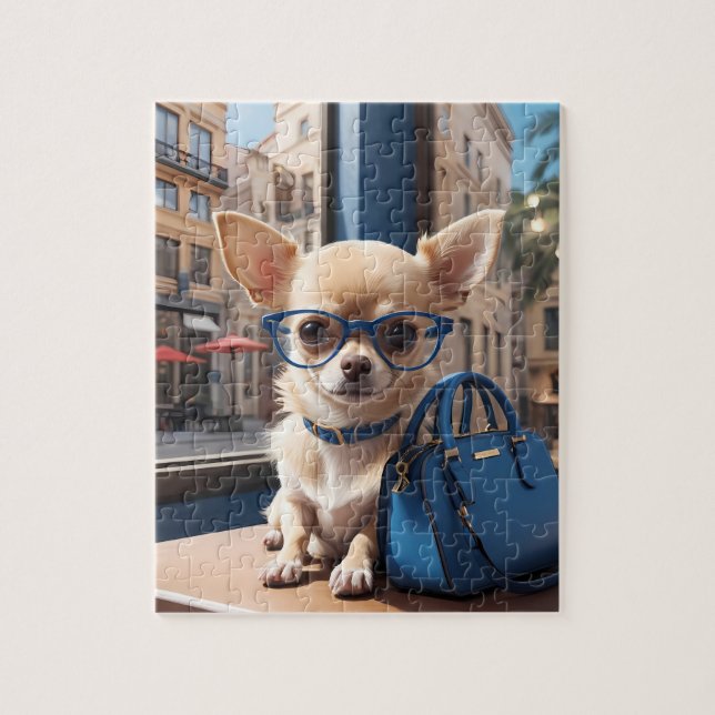 Pussel från stil: Chihuahua Wears Blue Glasses i L (Vertikal)