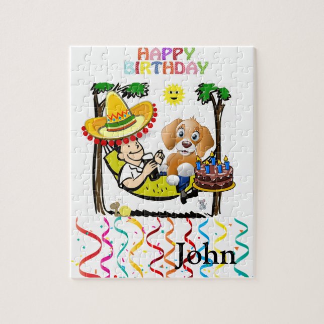 Pussel Grattis på födelsedagen Hund Cuptårta (Vertikal)