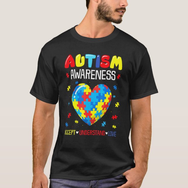 Pussel Heart Accstand Kärlek Autism Awarene T Shirt (Framsida)
