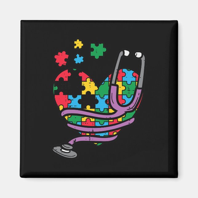 Pussel Heart Stetoscope Atism Awareness Sjuksköter Magnet (Framsidan)