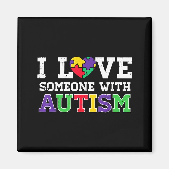 Pussel Hjärtan Jag älskar någon med Autism Accepta Magnet (Framsidan)