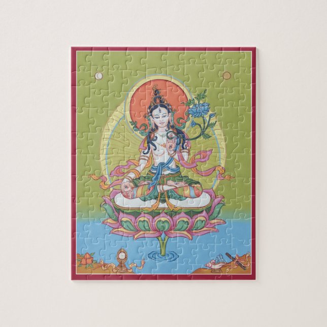 PUSSEL I TIN - vit Tara - Buddha av livslängden (Vertikal)