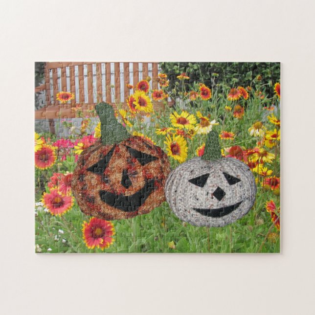 Pussel - Jack O Lanterns i blommorna (Horisontell)
