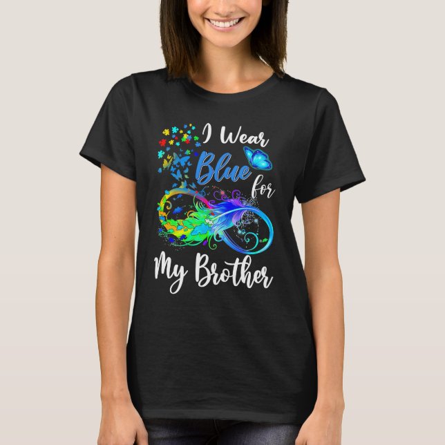 Pussel jag bär blått för min bror Autism Acceptans T Shirt (Framsida)