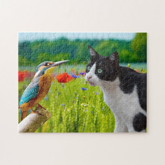 Pussel-Katt & Fågel Pussel (Horisontell)