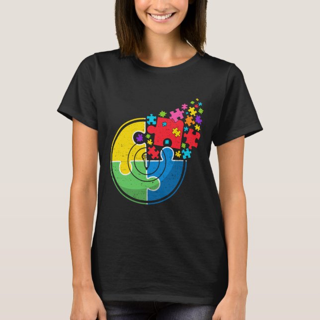 Pussel Lacrosse Support Autism Awareness Manar Wom T Shirt (Framsida)