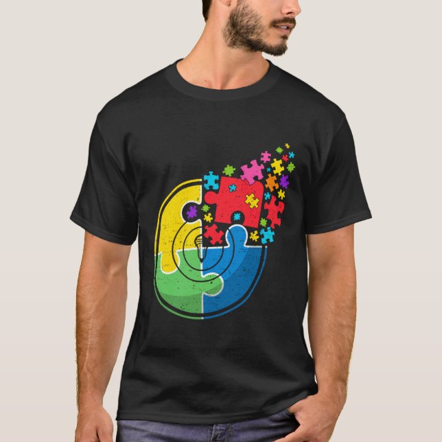 Pussel Lacrosse Support Autism Awareness Manar Wom T Shirt (Framsida)