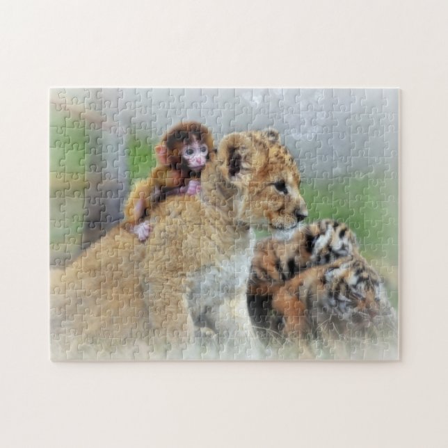 Pussel med gåvan boxas/tigrar och apan (Horisontell)