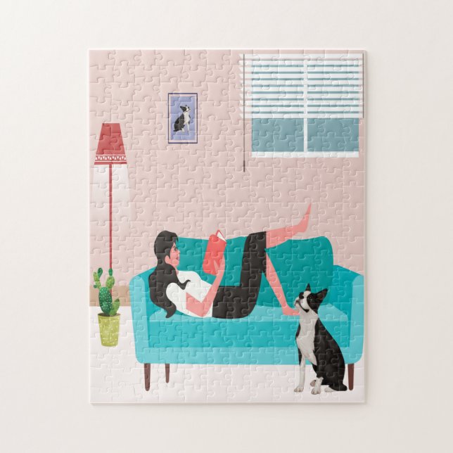 Pussel med Girl & Boston Terrier (Vertikal)