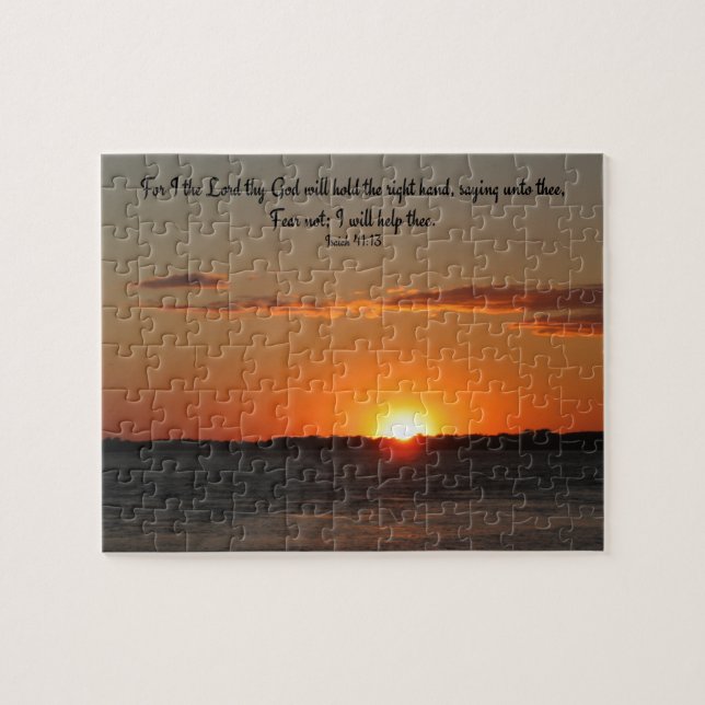 Pussel med solnedgångfoto- & bibelcitationstecken (Horisontell)