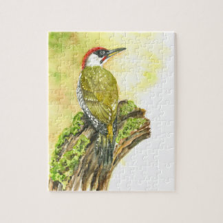 Pussel med Watercolor Grönt Woodpecker