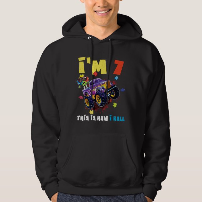 Pussel Monster Lastbil Ålder 7 Born Autism - medve Hoodie (Framsida)