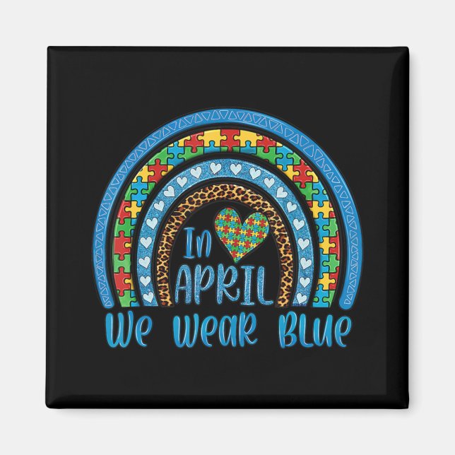 Pussel Rainbow i april Bära Blue shirt Autism Magnet (Framsidan)