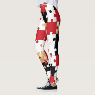 Pussel Red Black Gold Mönster Leggings