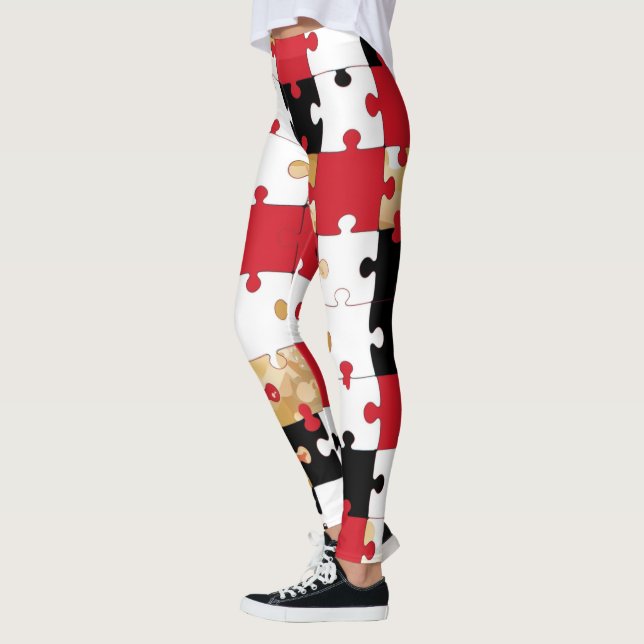 Pussel Red Black Gold Mönster  Leggings (Vänster)
