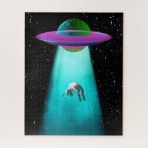 Pussel: Retro Alien UFO-bortförande-pussel