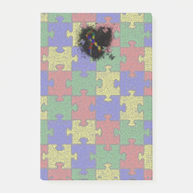 Pussel Ribbon Grunge Heart Post-it Block (Framsida)