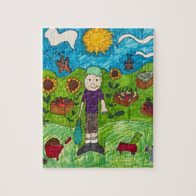 Pussel: Skördetid på gården med pojkfarmare Pussel (Vertikal)