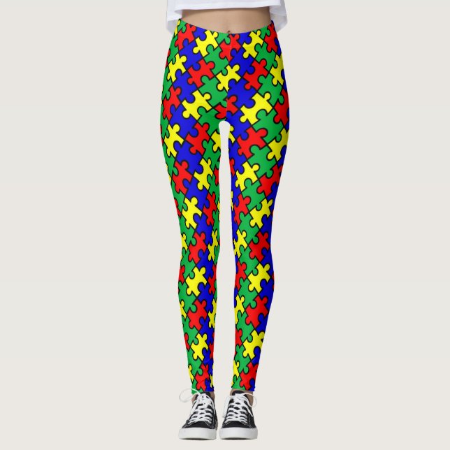 Pussel sömlöst mönster leggings (Framsida)