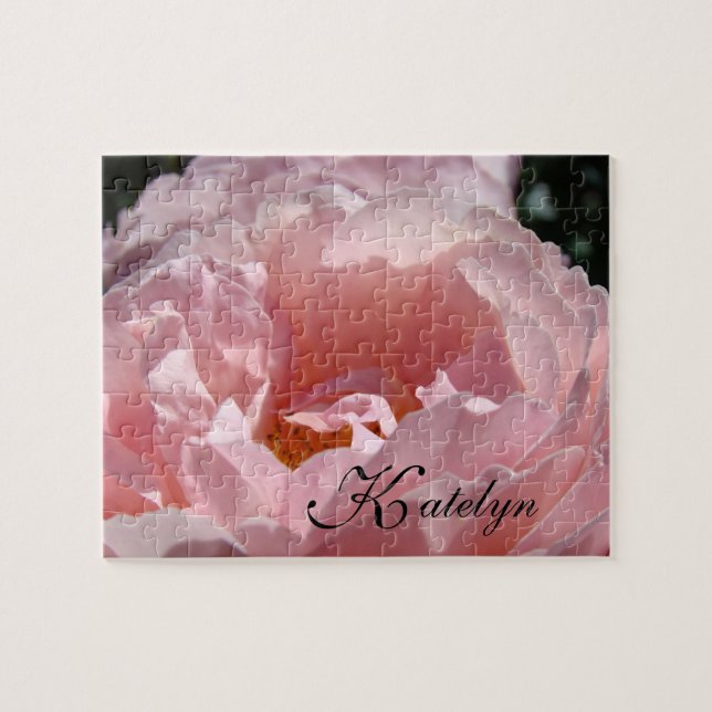 Pussel specialbeställning Ditt Namn Rosa Ros Blomm (Horisontell)