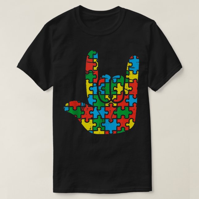 Pussel Sten Hand SignCoola Autism Awareness Sten A T Shirt (Design framsida)